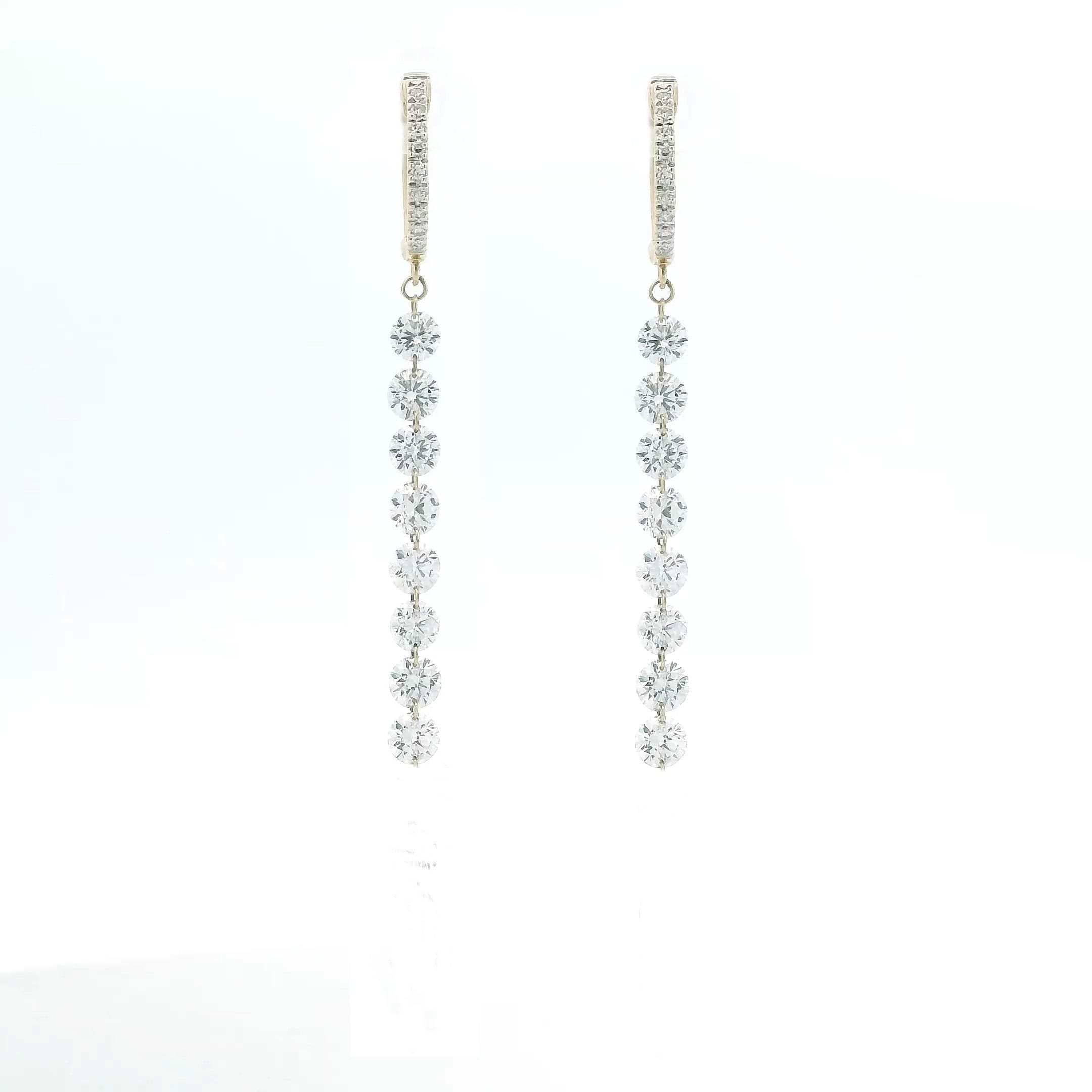 Earrings Rose Gold / 8 Diamonds 18K Gold Invisible Set Laser Drilled Drop Diamond Huggie Hoops Earrings, Lab Grown