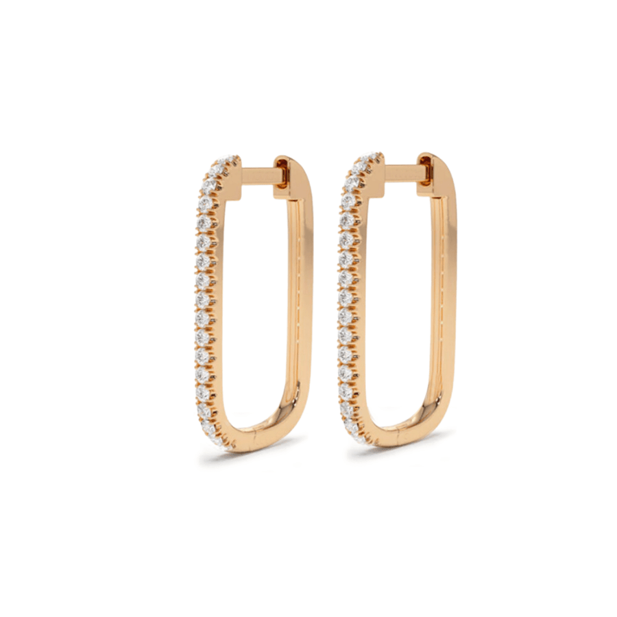 Earrings Rose Gold Large Rectangle Micro-Pave Diamond Hoop Earrings, Single Diamond Row