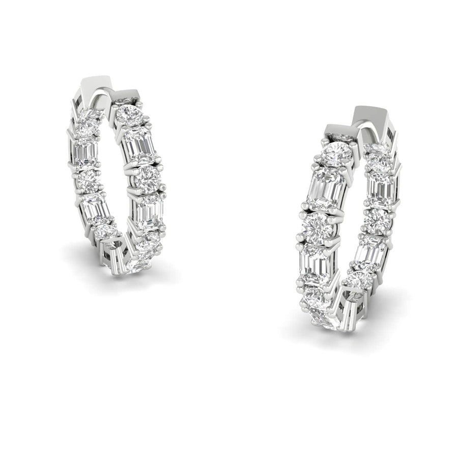 Earrings Round and Emerald Cut Diamond Hoop Earrings Lab Grown