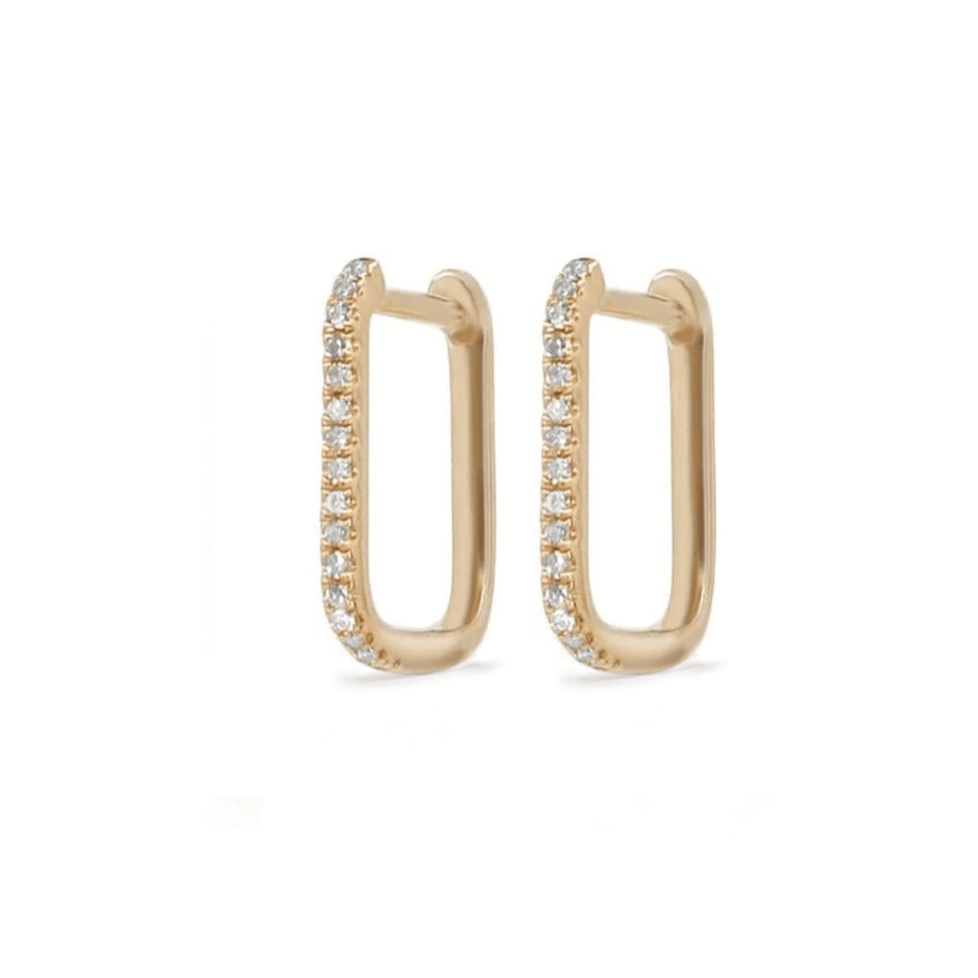 Earrings Small Rectangle Micro-Pave Diamond Hoop Earrings, Single Diamond Row