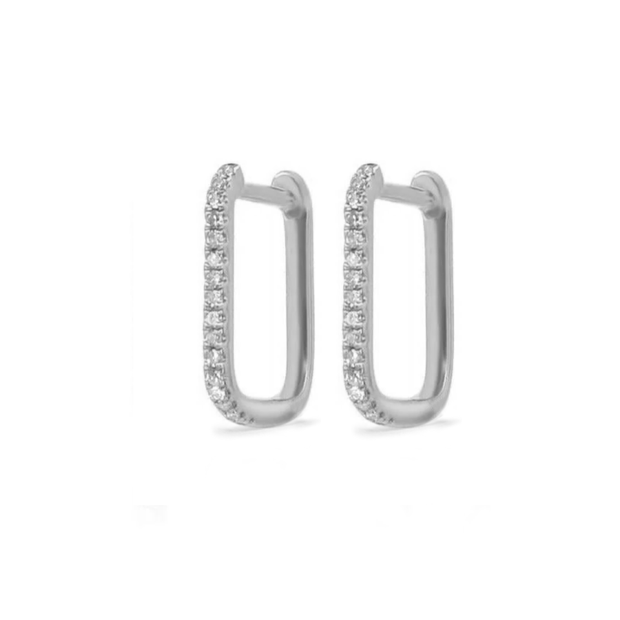 Earrings Small Rectangle Micro-Pave Diamond Hoop Earrings, Single Diamond Row