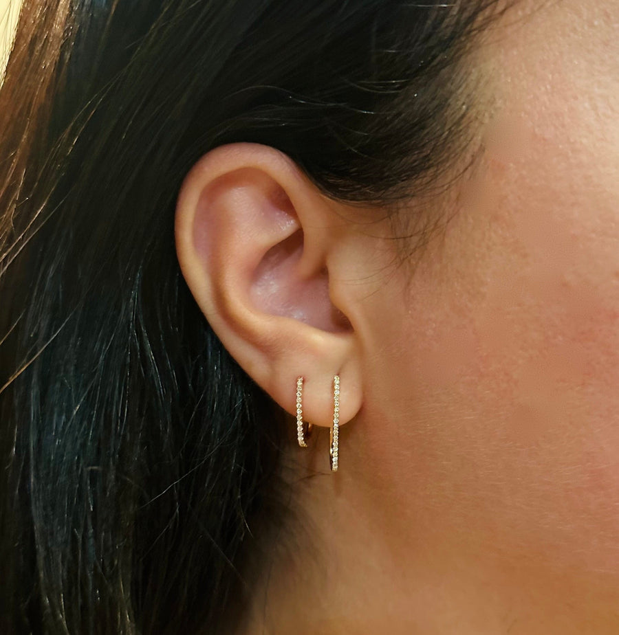 Earrings Small Rectangle Micro-Pave Diamond Hoop Earrings, Single Diamond Row