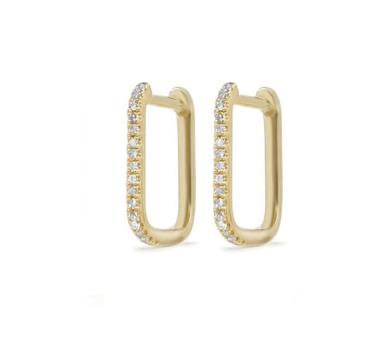 Earrings Small Rectangle Micro-Pave Diamond Hoop Earrings, Single Diamond Row