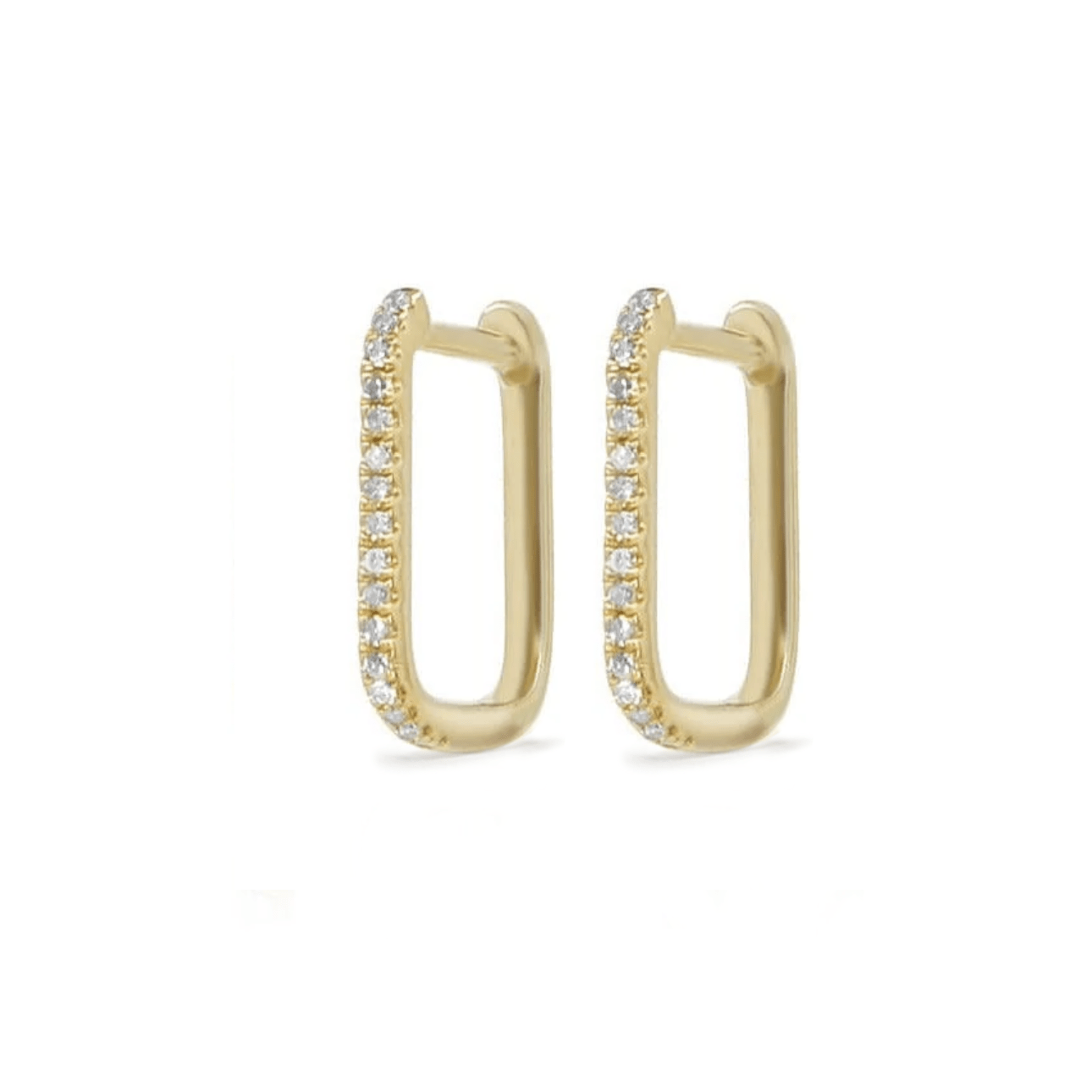 Earrings Small Rectangle Micro-Pave Diamond Hoop Earrings, Single Diamond Row