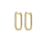 Earrings Small Rectangle Micro-Pave Diamond Hoop Earrings, Single Diamond Row
