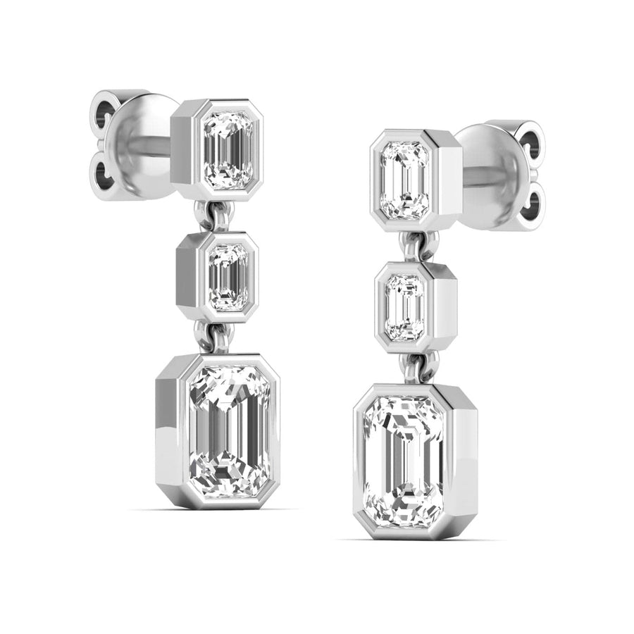 Earrings Trio Emerald Cut Diamond Bezel Set Drop Earrings, Lab Grown