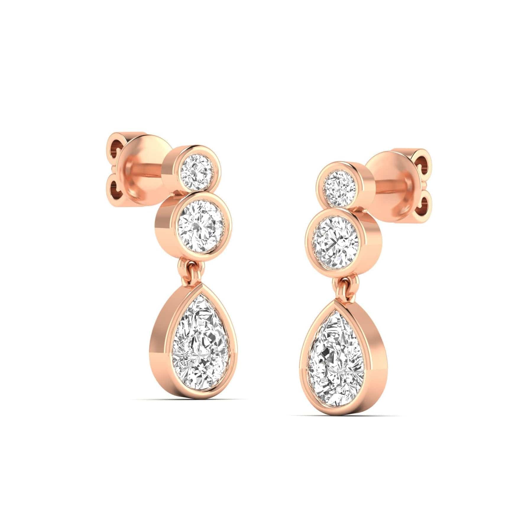 Earrings Trio Pear Diamond Bezel Set Drop Earrings, Lab Grown