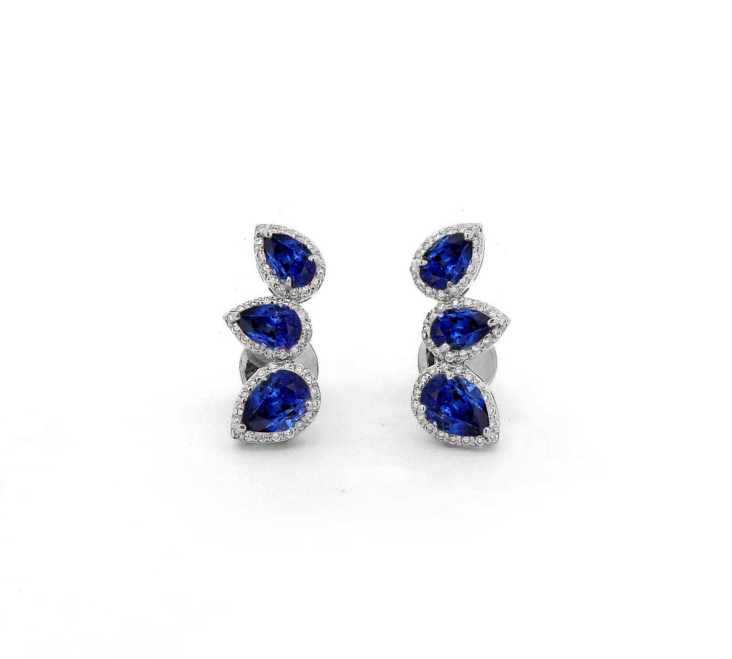 Earrings White Gold / 14K 14K & 18K Gold Three Pear Blue Sapphire and Diamond Crawler Earrings