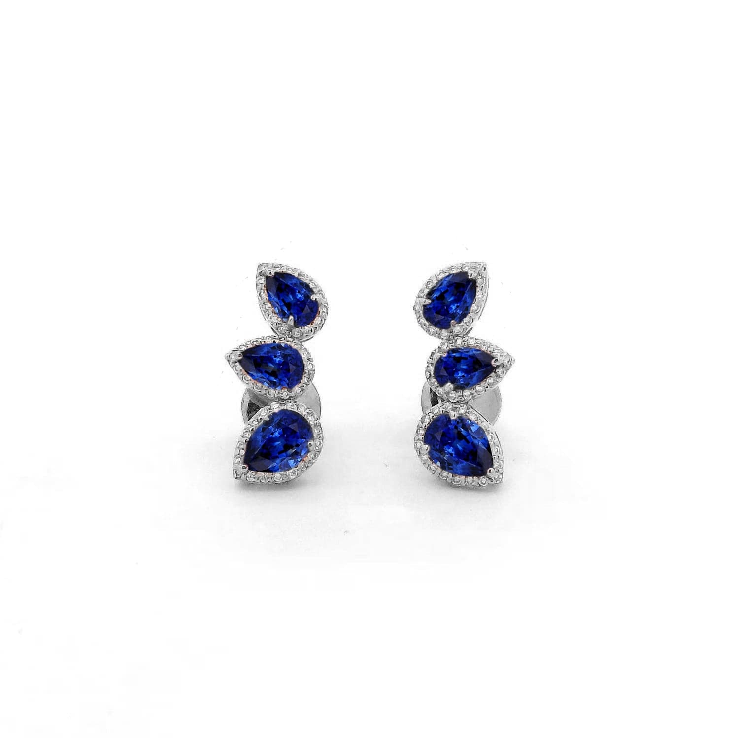 Earrings White Gold / 14K 14K & 18K Gold Three Pear Blue Sapphire and Diamond Crawler Earrings