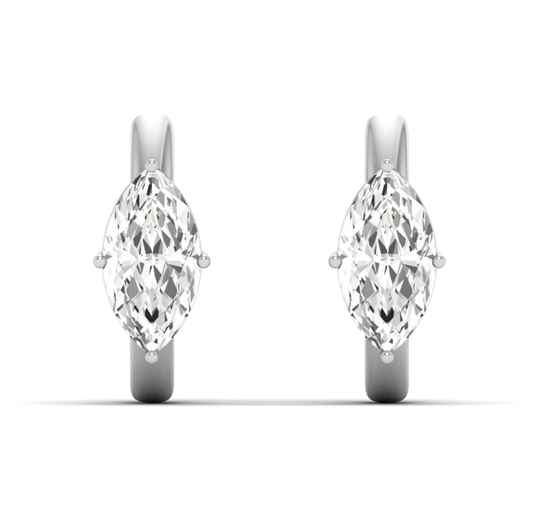 Earrings White Gold / 14K 14K and 18K Gold Marquise Diamond Huggie Hoop Earrings, lab grown