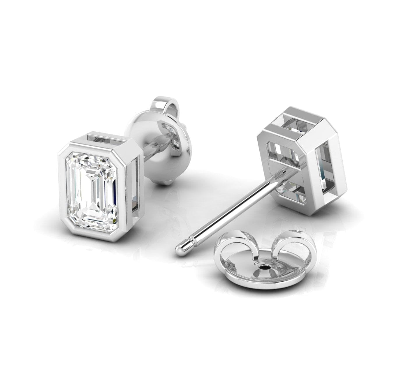 Earrings White Gold / 14K / .5 carats total weight 14K & 18K Gold Emerald Cut Bezel Set Diamond Stud Earrings