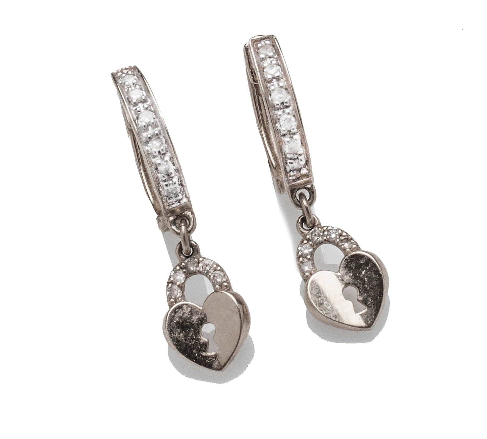 Earrings White Gold 14K Gold and Diamond Hoop Earrings with Diamond Lock