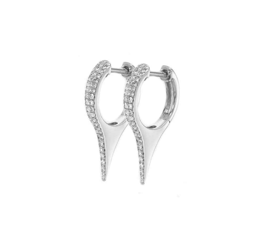 Earrings White Gold 14K Gold and Pave Diamond Dagger Hoops Earrings