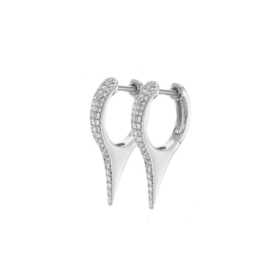 Earrings White Gold 14K Gold and Pave Diamond Dagger Hoops Earrings