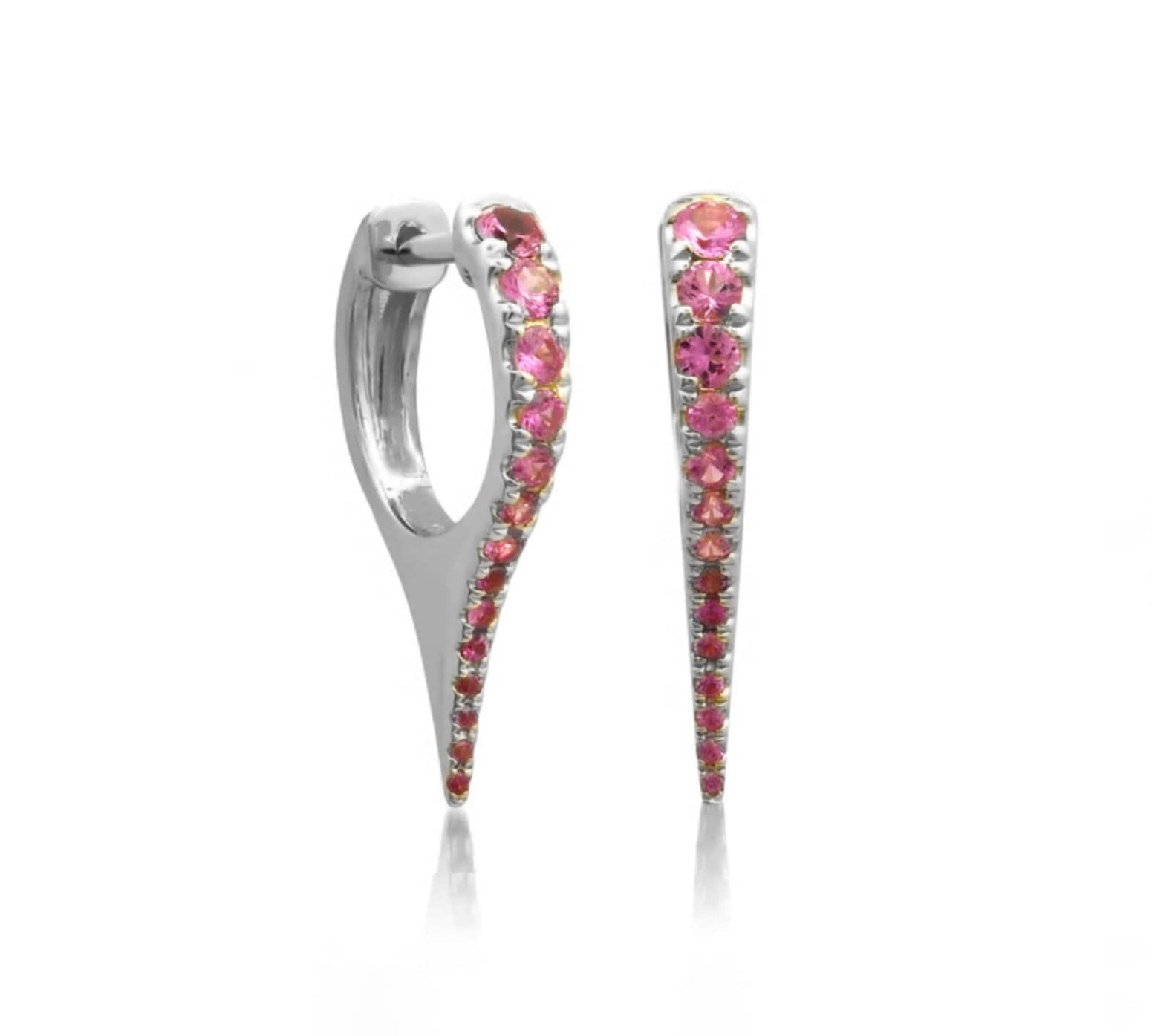 Earrings White Gold 14K Gold Pink Sapphire Dagger Hoops Earrings