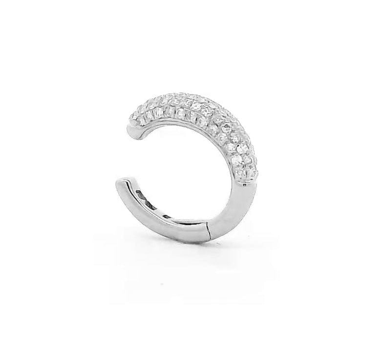 Earrings White Gold 14K Gold Puffy Pave Diamond Cuff Hoop Earring