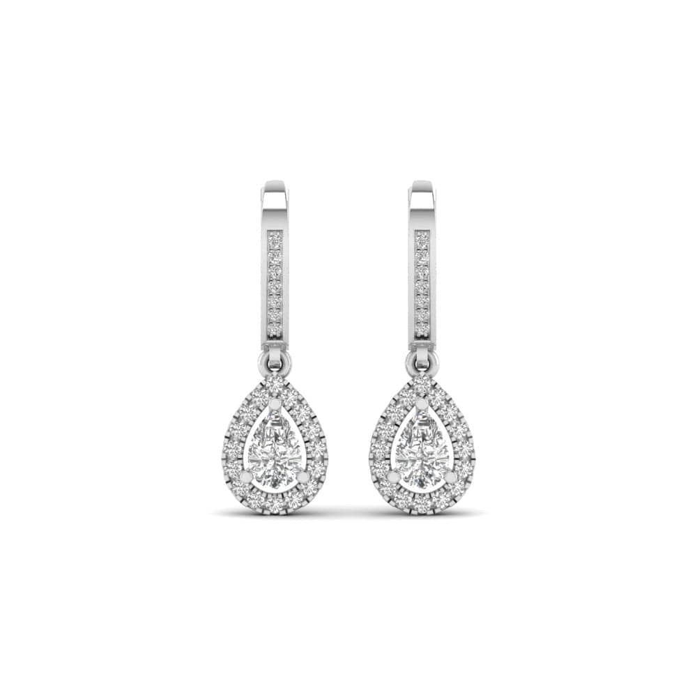 Earrings White Gold / 14K Halo Pear Diamond Drop  Earrings, Lab Grown