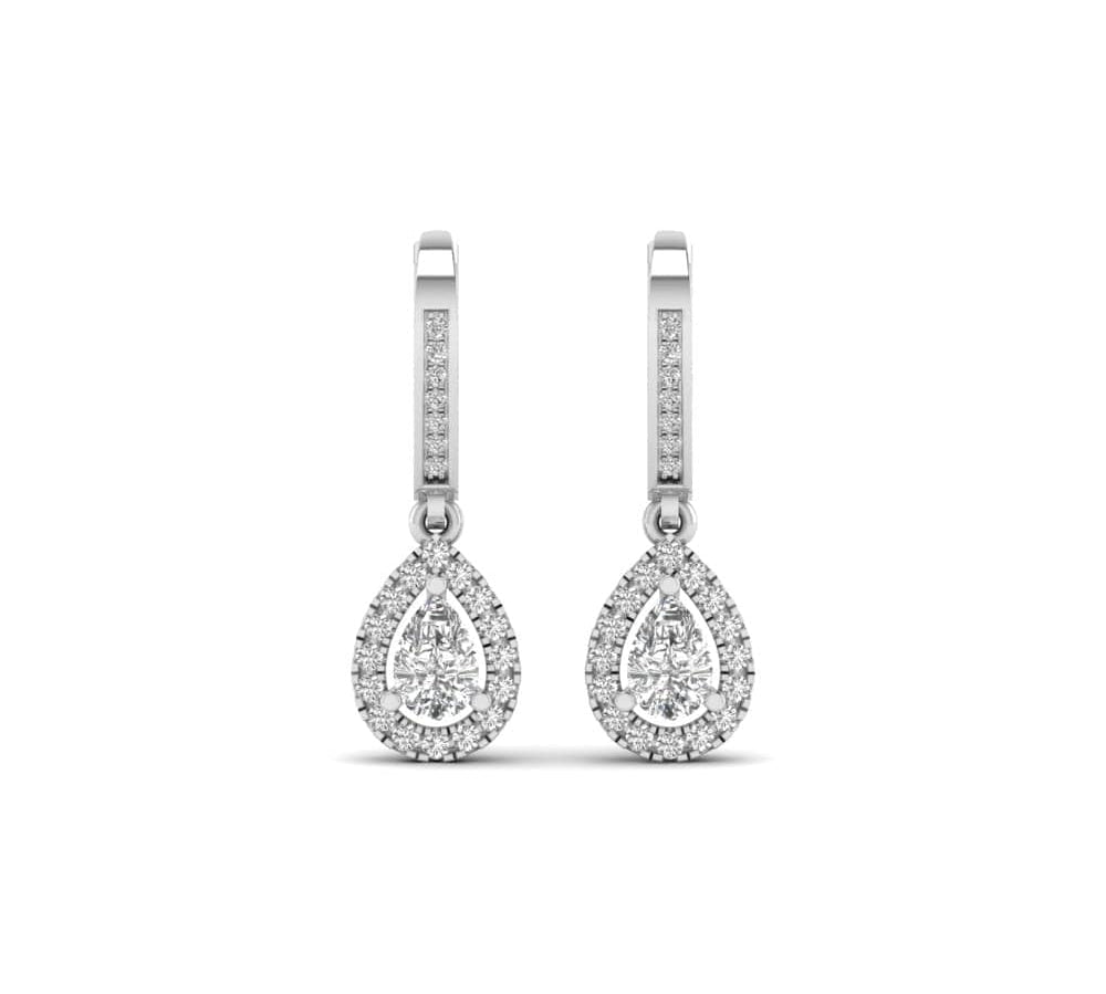 Earrings White Gold / 14K Halo Pear Diamond Drop  Earrings, Lab Grown