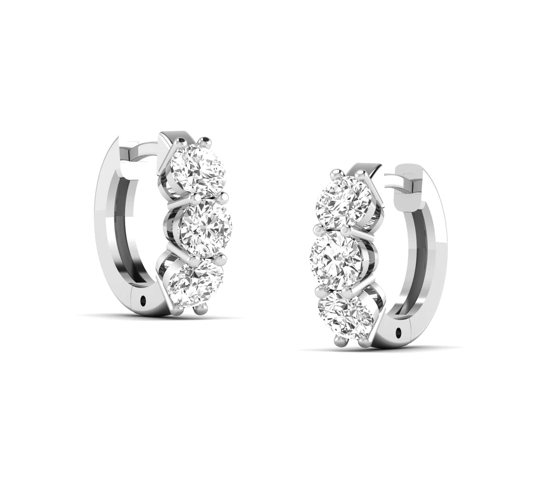 Earrings White Gold 14K or 18K Gold East West Round Diamond Huggie Hoop Earrings, lab grown