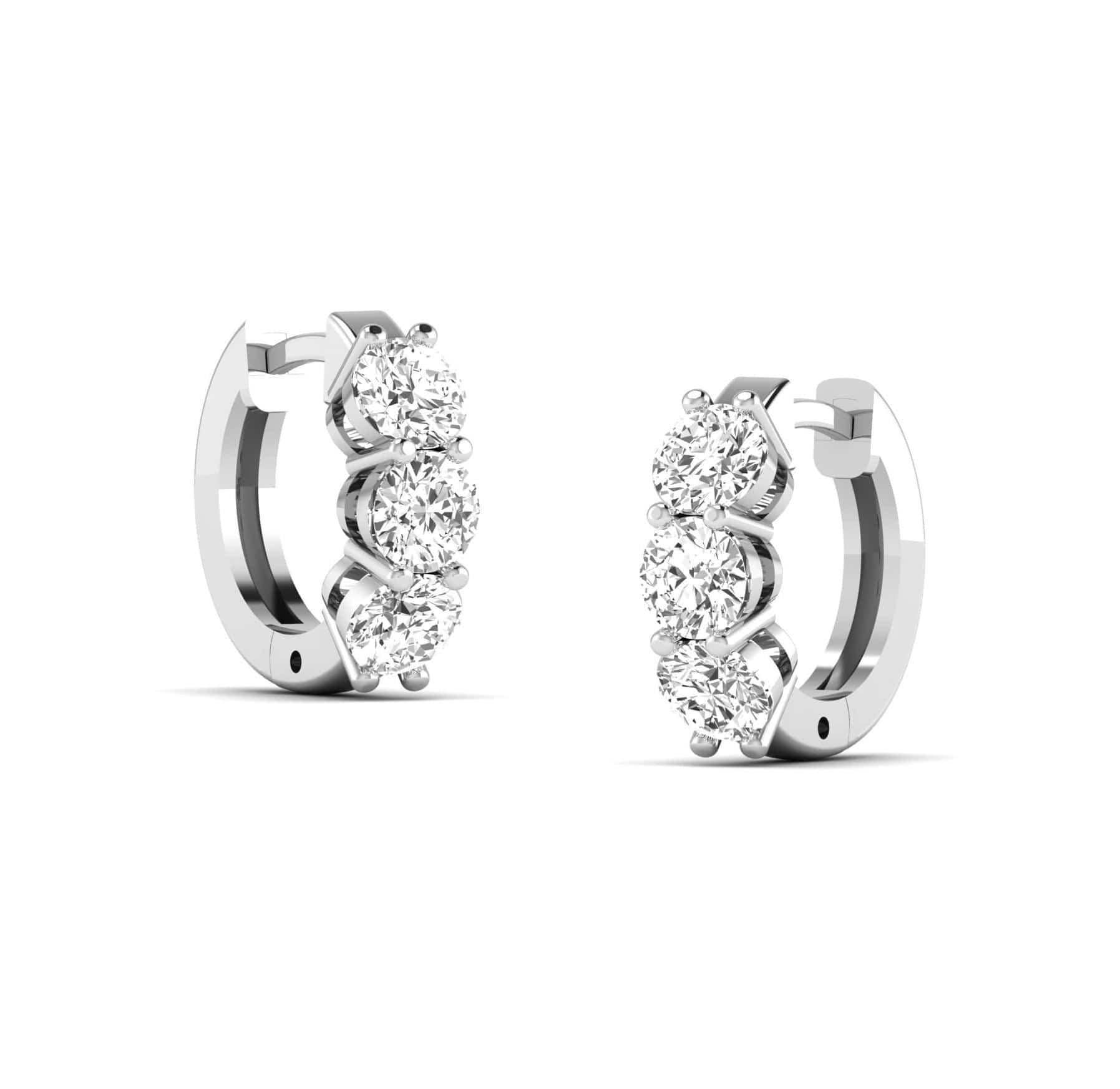 Earrings White Gold 14K or 18K Gold East West Round Diamond Huggie Hoop Earrings, lab grown