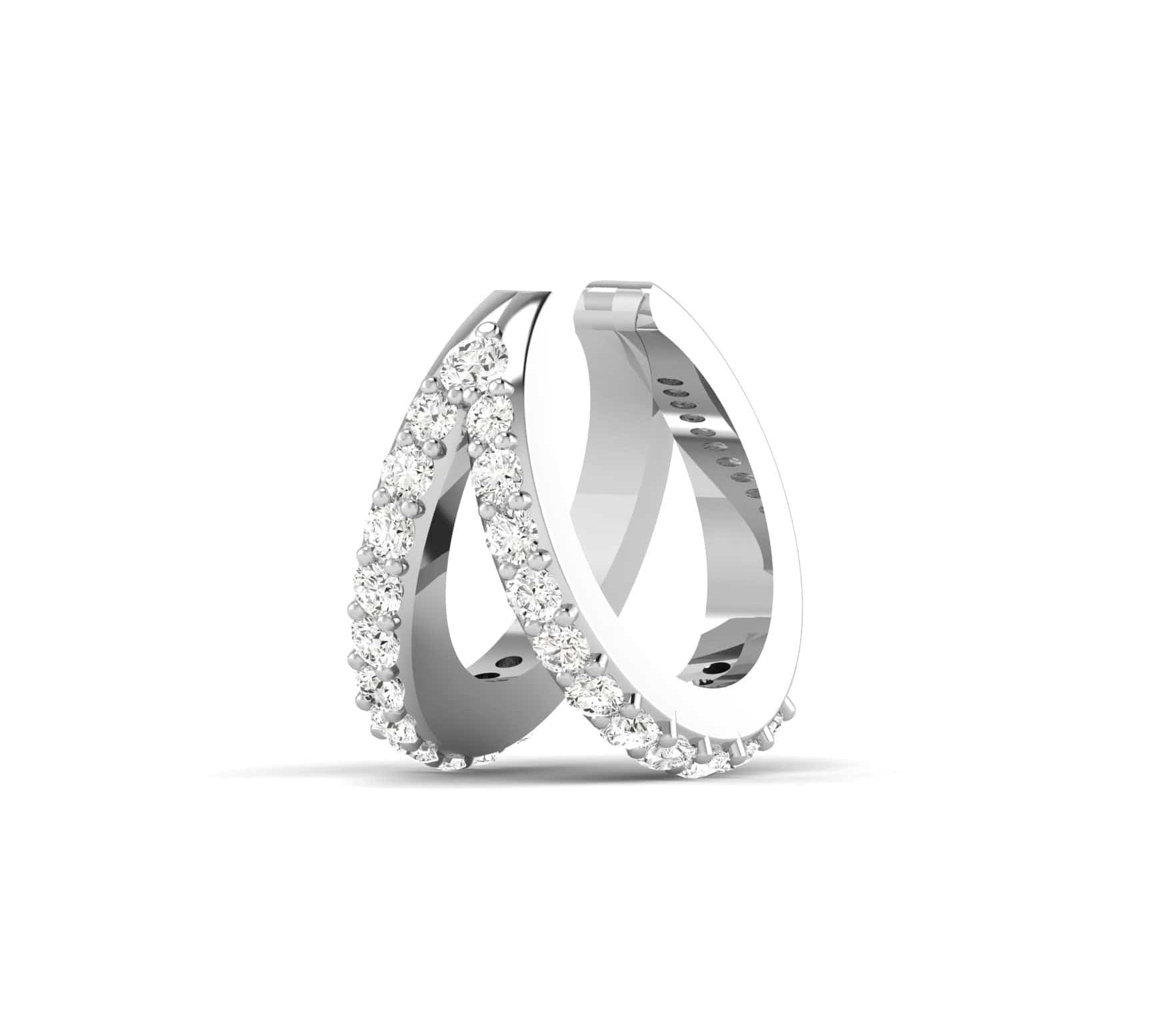 Earrings White Gold 14K or 18K Gold Two Hoop Pave Diamond Cuff Earring, lab grown