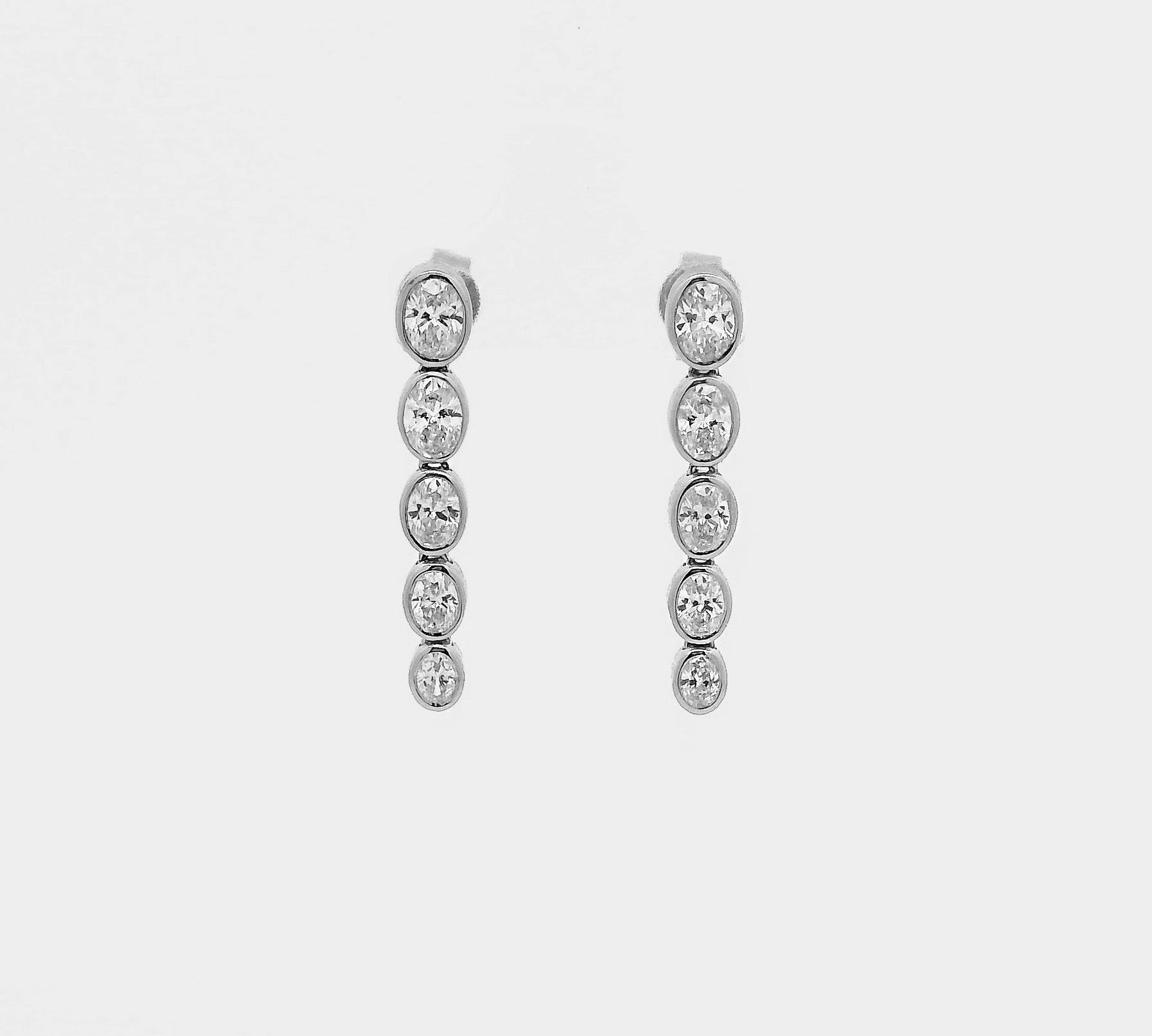Earrings White Gold / 14K Oval Diamond Bezel Set Drop Earrings, Lab Grown