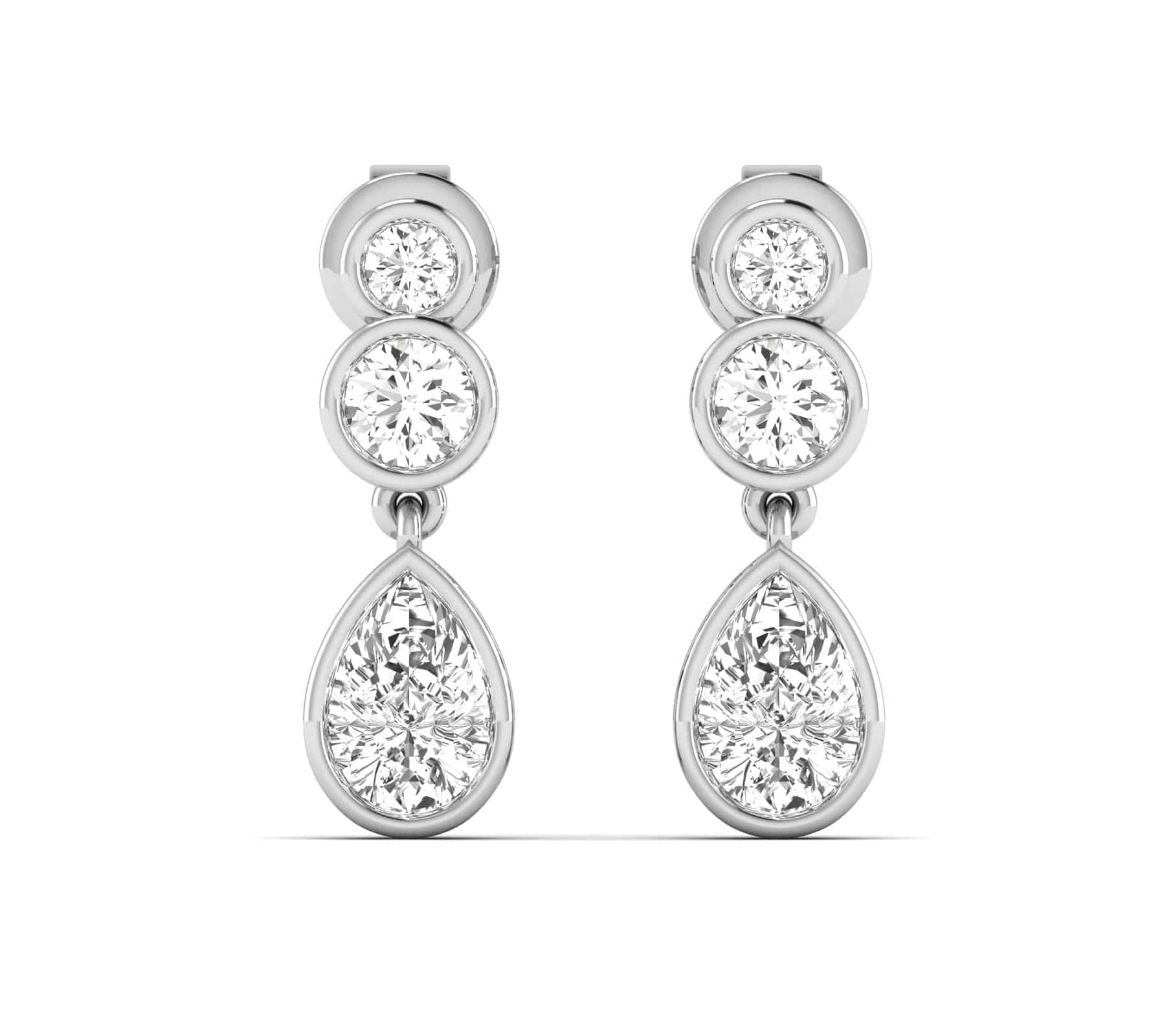 Earrings White Gold / 14K Trio Pear Diamond Bezel Set Drop Earrings, Lab Grown