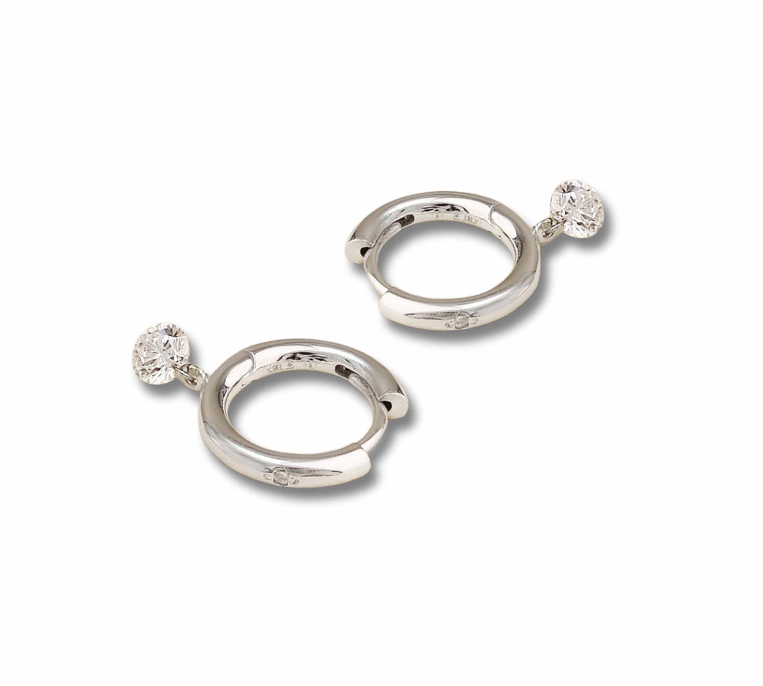 Earrings White Gold 18K Gold Drilled Diamond and Single Diamond Huggie Hoops Earrings
