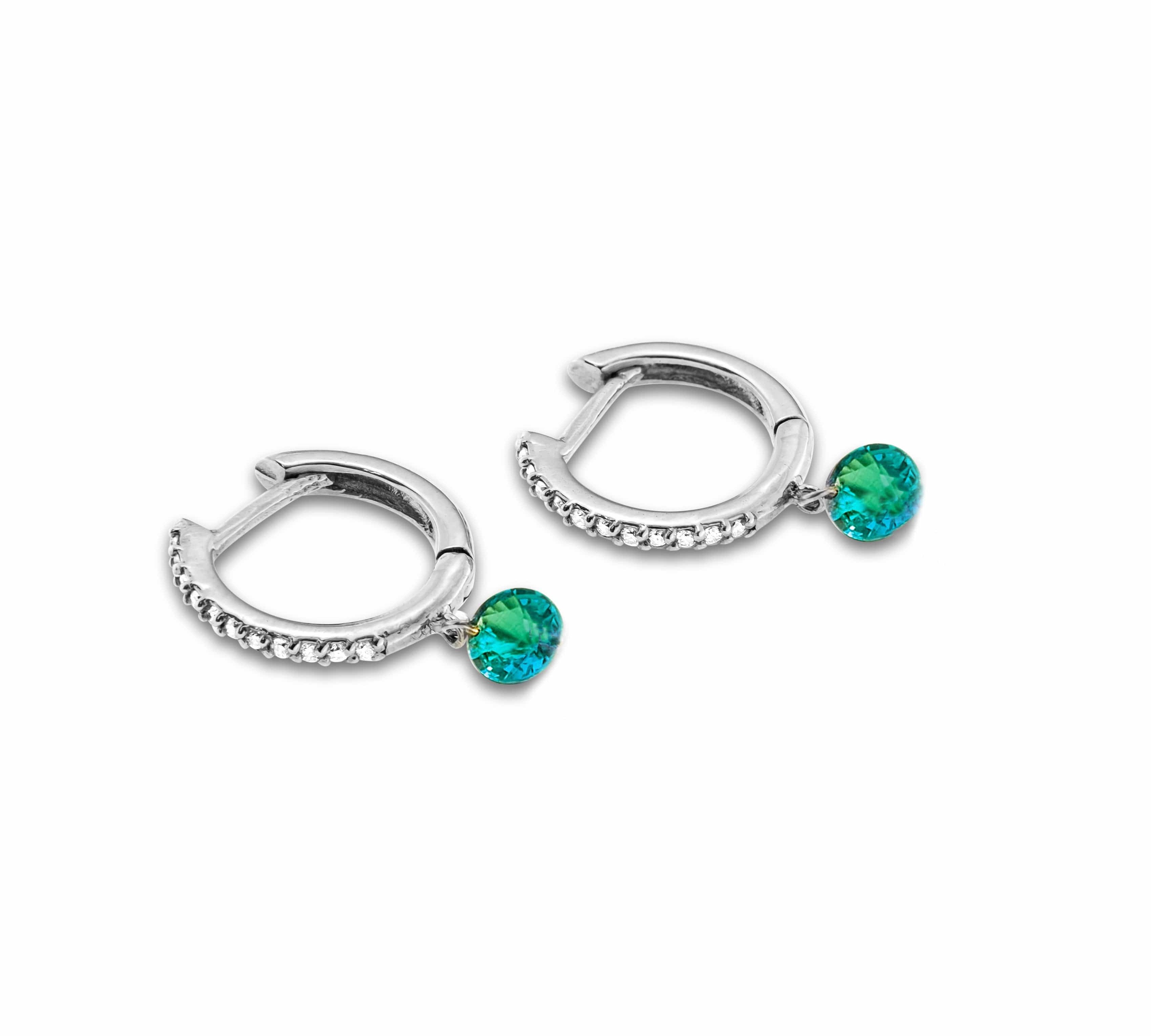 Earrings White Gold 18K Gold Drilled Emerald Huggie Hoops Earrings