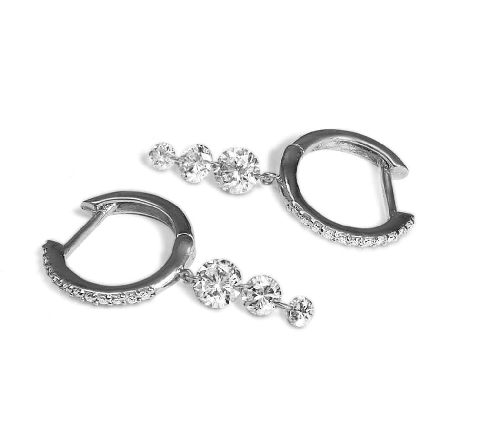 Earrings White Gold 18K Gold Drilled Triple Diamond Huggie Hoops Earrings