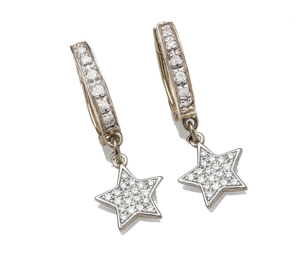 Earrings White Gold Diamond Hoop Earrings with Diamond & Gold Stars