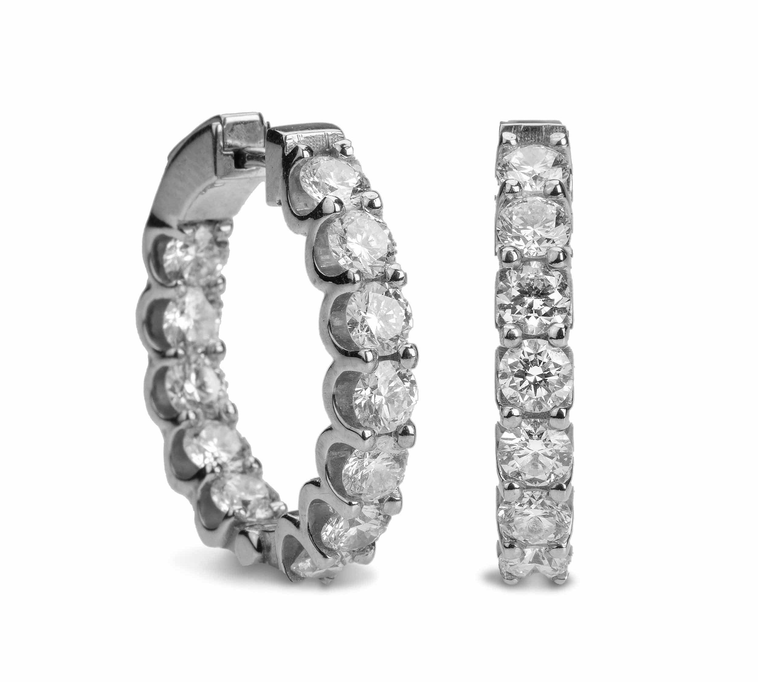 Earrings White Gold Diamond Inside-Outside Hoop Earrings, Large, Lab Grown