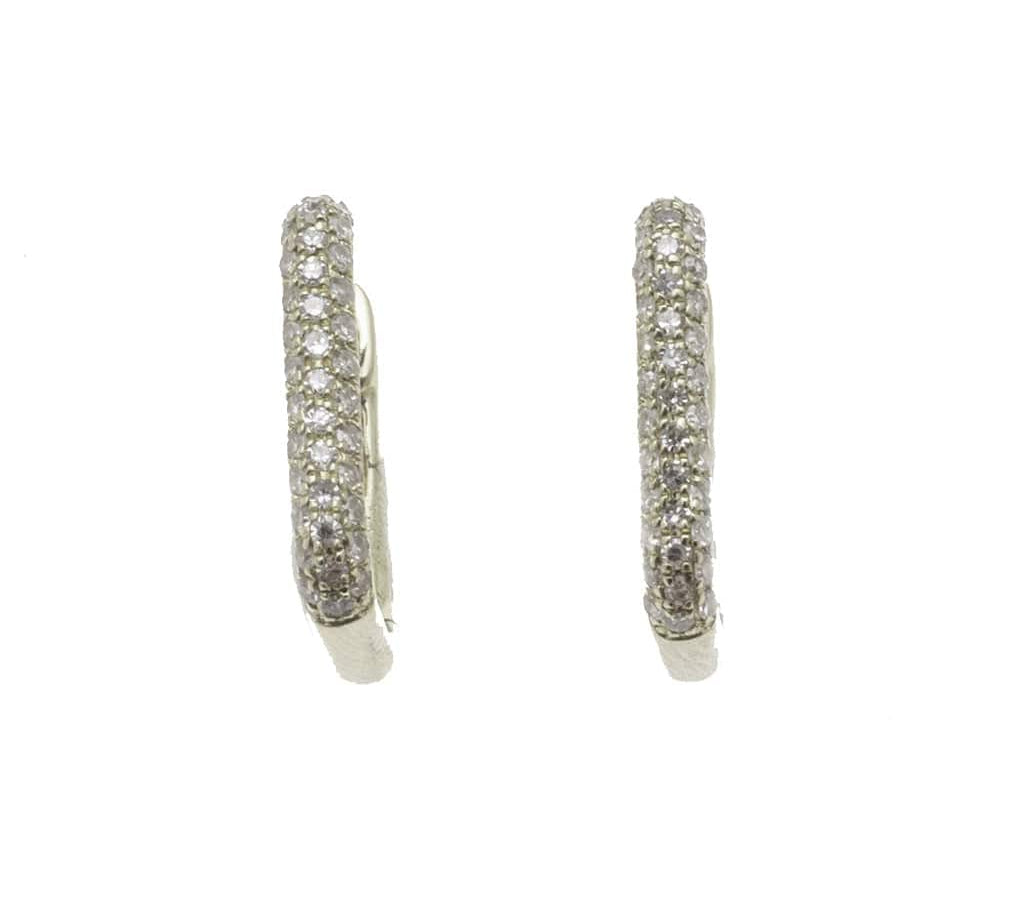 Earrings White Gold Rectangle Micro-Pave Diamond Hoop Earrings
