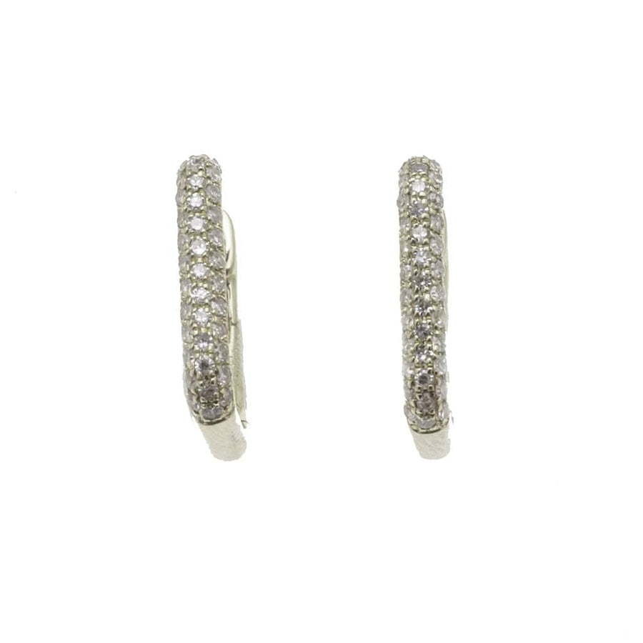 Earrings White Gold Rectangle Micro-Pave Diamond Hoop Earrings