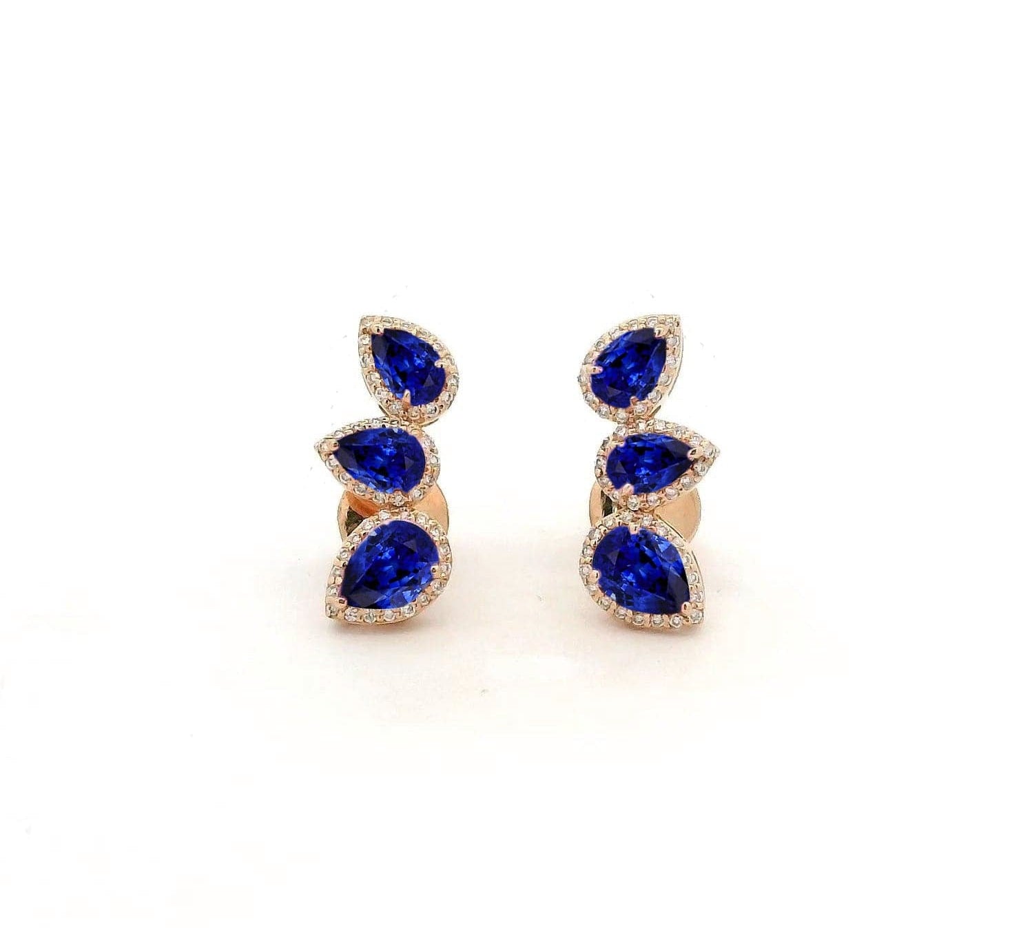 Earrings Yellow Gold / 14K 14K & 18K Gold Three Pear Blue Sapphire and Diamond Crawler Earrings