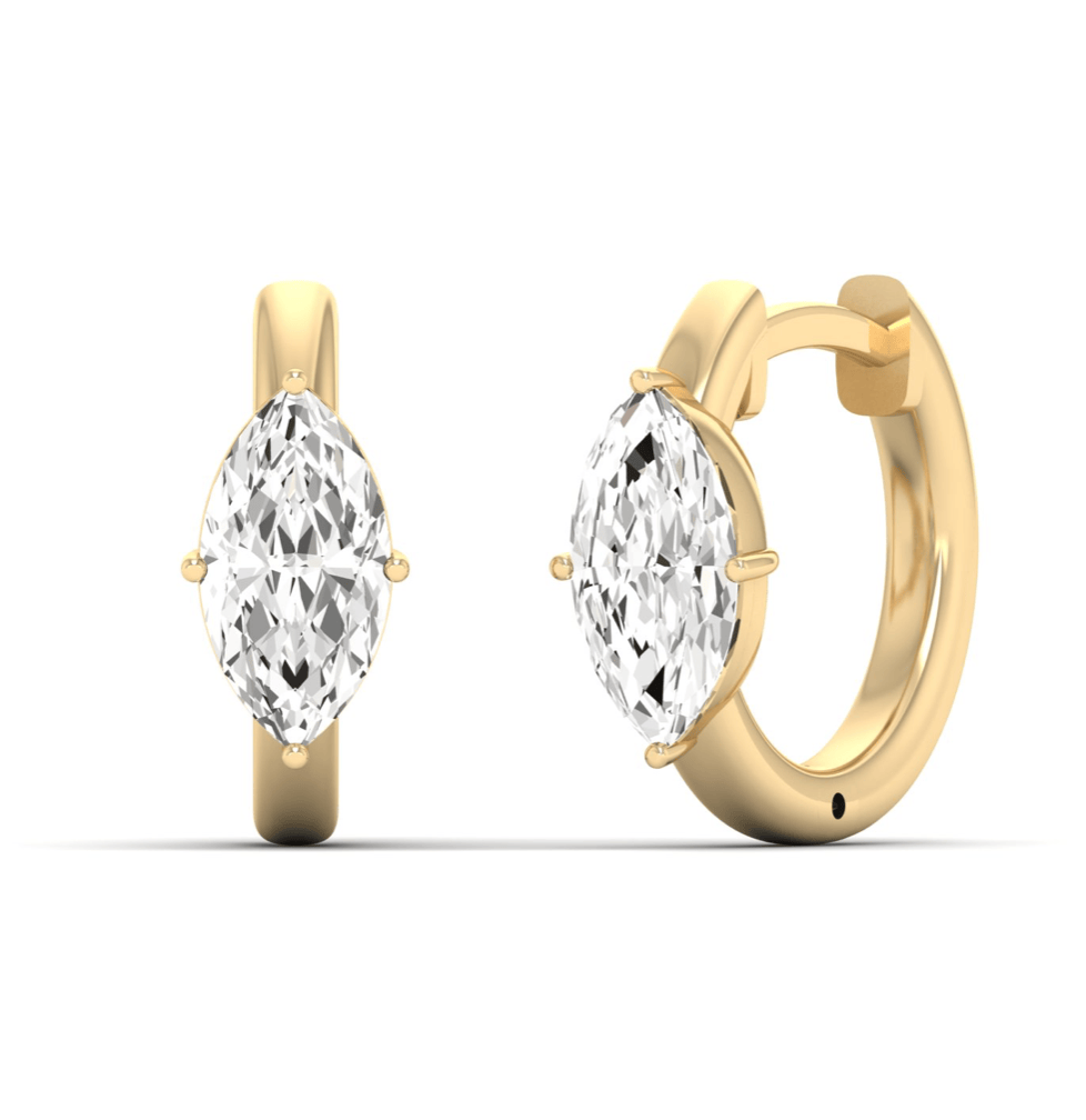Earrings Yellow Gold / 14K 14K and 18K Gold Marquise Diamond Huggie Hoop Earrings, lab grown