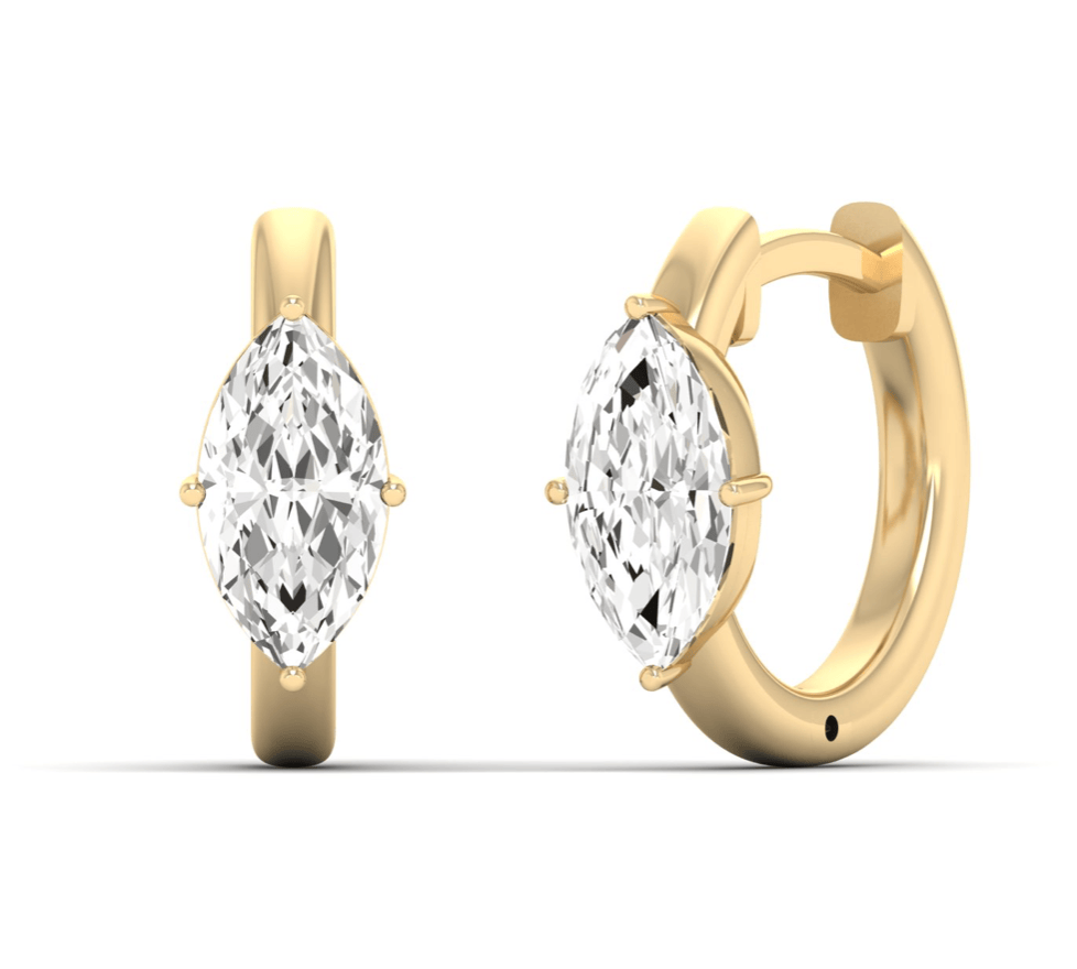 Earrings Yellow Gold / 14K 14K and 18K Gold Marquise Diamond Huggie Hoop Earrings, lab grown