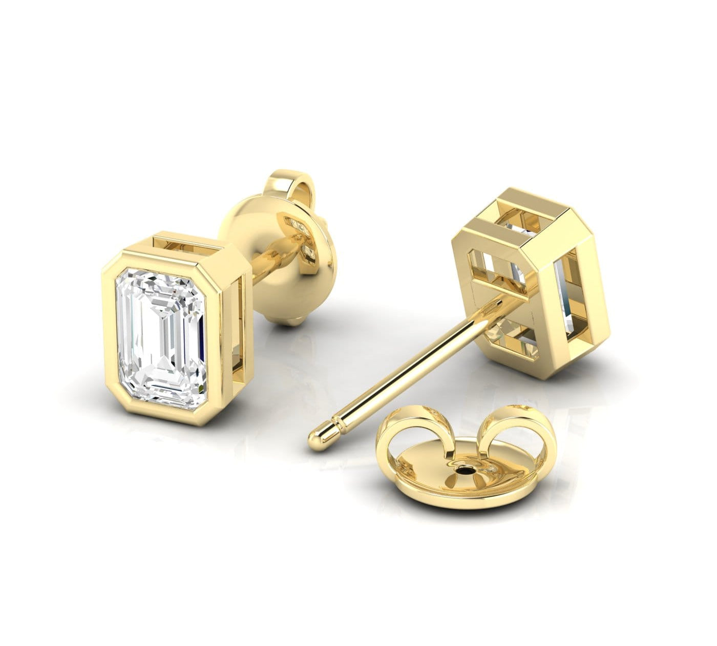 Earrings Yellow Gold / 14K / .5 carats total weight 14K & 18K Gold Emerald Cut Bezel Set Diamond Stud Earrings