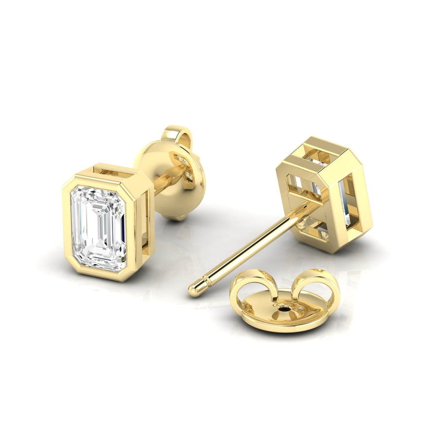 Earrings Yellow Gold / 14K / .5 carats total weight 14K & 18K Gold Emerald Cut Bezel Set Diamond Stud Earrings