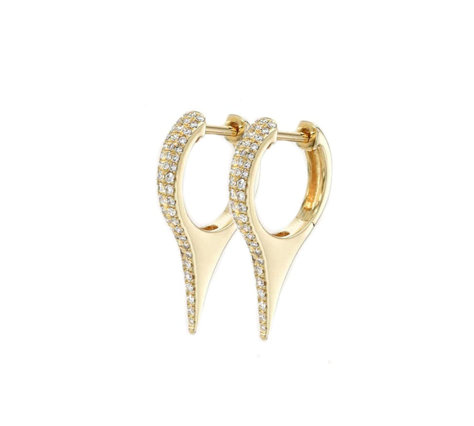Earrings Yellow Gold 14K Gold and Pave Diamond Dagger Hoops Earrings