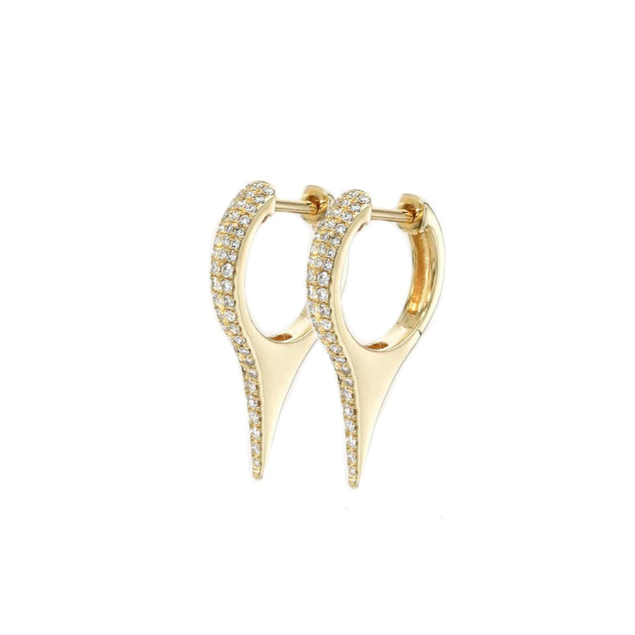 Earrings Yellow Gold 14K Gold and Pave Diamond Dagger Hoops Earrings