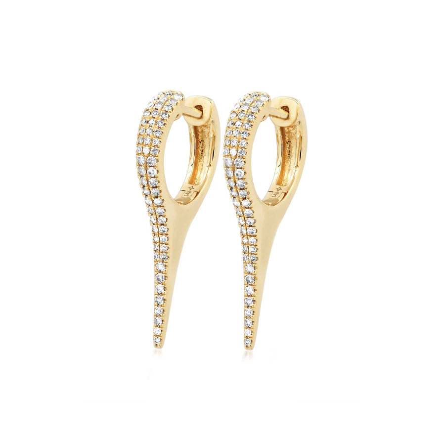 Earrings Yellow Gold 14K Gold and "Pave" Diamond Dagger Hoops Earrings, Large