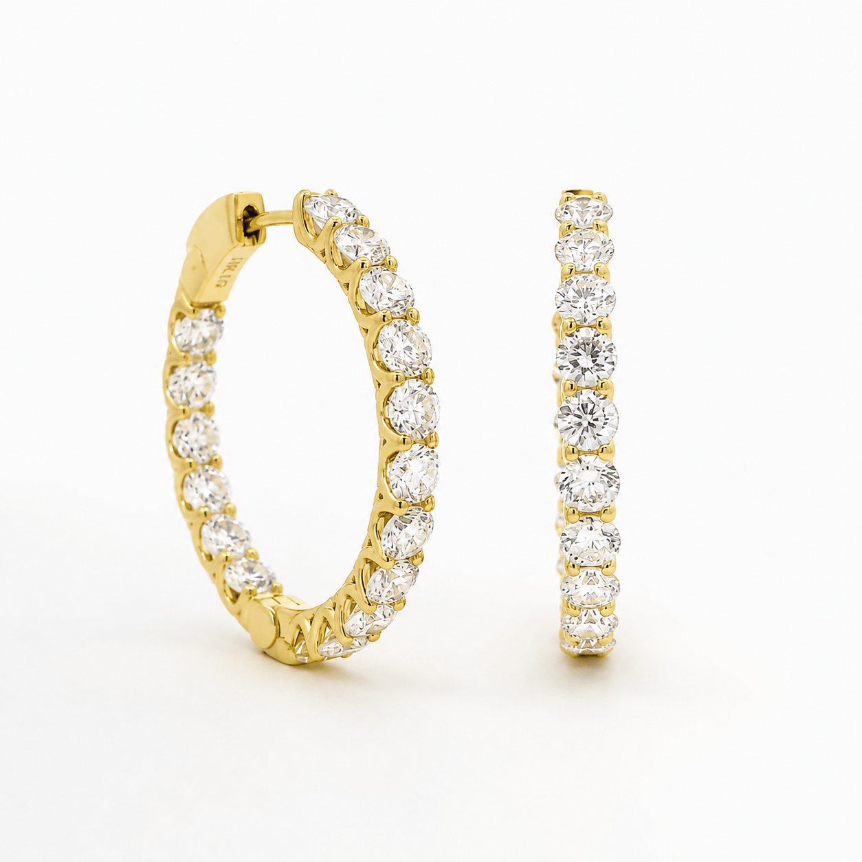 Earrings Yellow Gold 14K Gold Diamond Inside-Outside Hoop Earrings, XLarge, Lab Grown