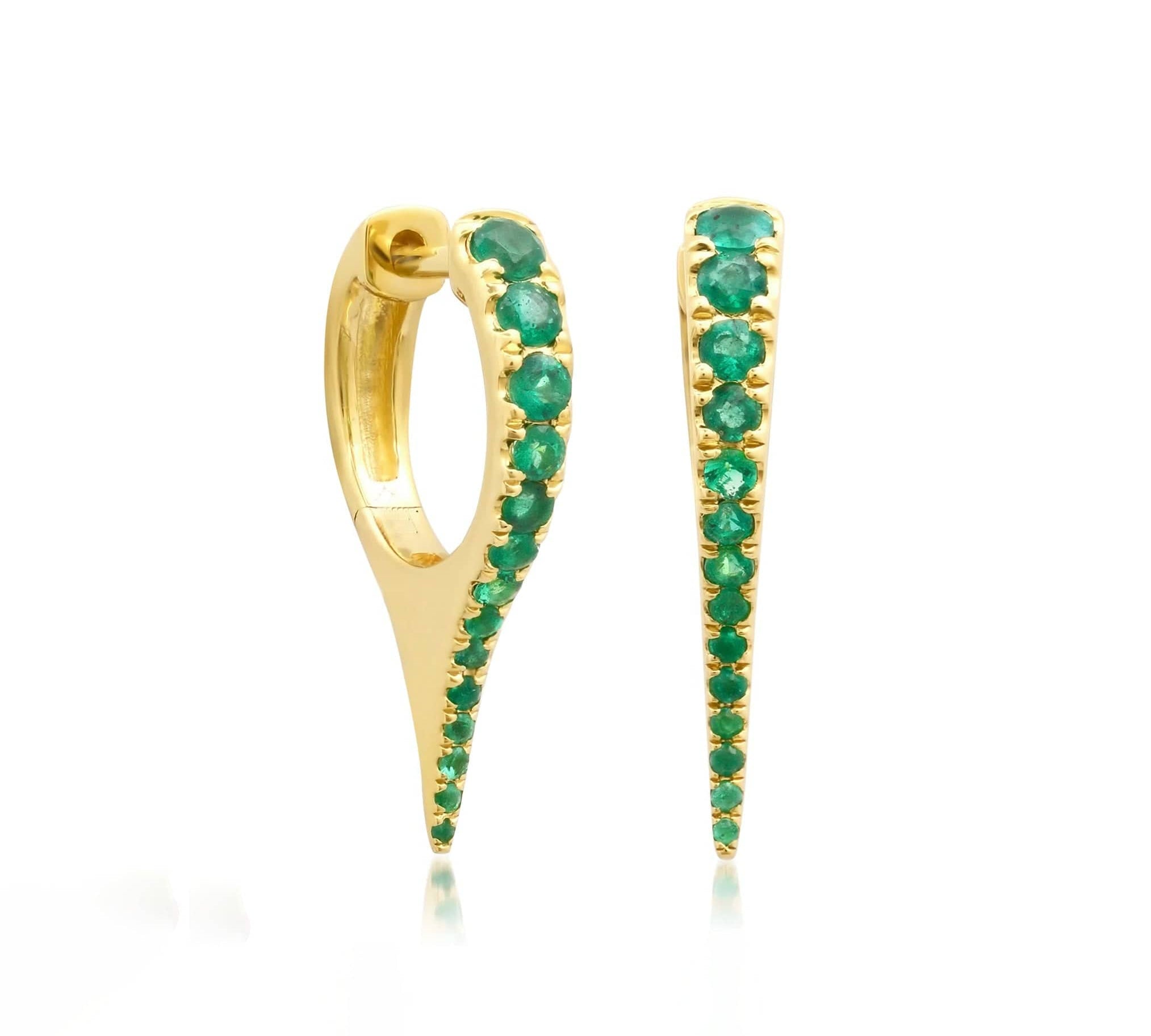Earrings Yellow Gold 14K Gold Emerald Dagger Hoops Earrings