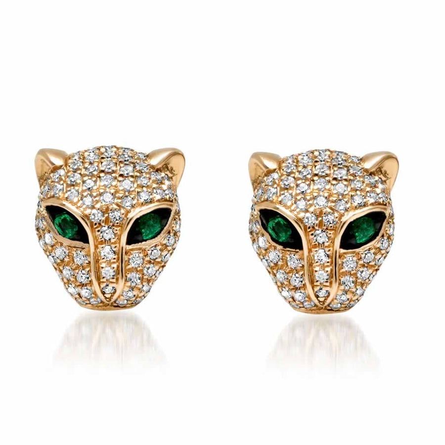 Earrings Yellow Gold 14K Gold Panther Stud Earrings with Emerald Eyes