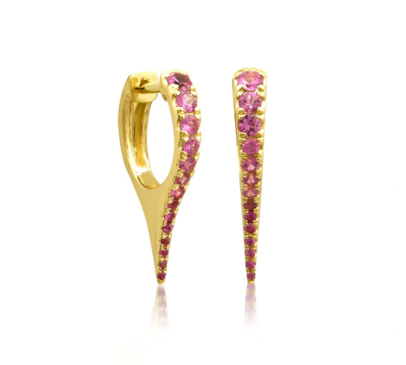Earrings Yellow Gold 14K Gold Pink Sapphire Dagger Hoops Earrings