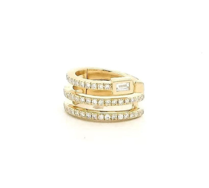 Earrings Yellow Gold 14K Gold Triple Row Emerald Diamond Cuff Hoop Earring
