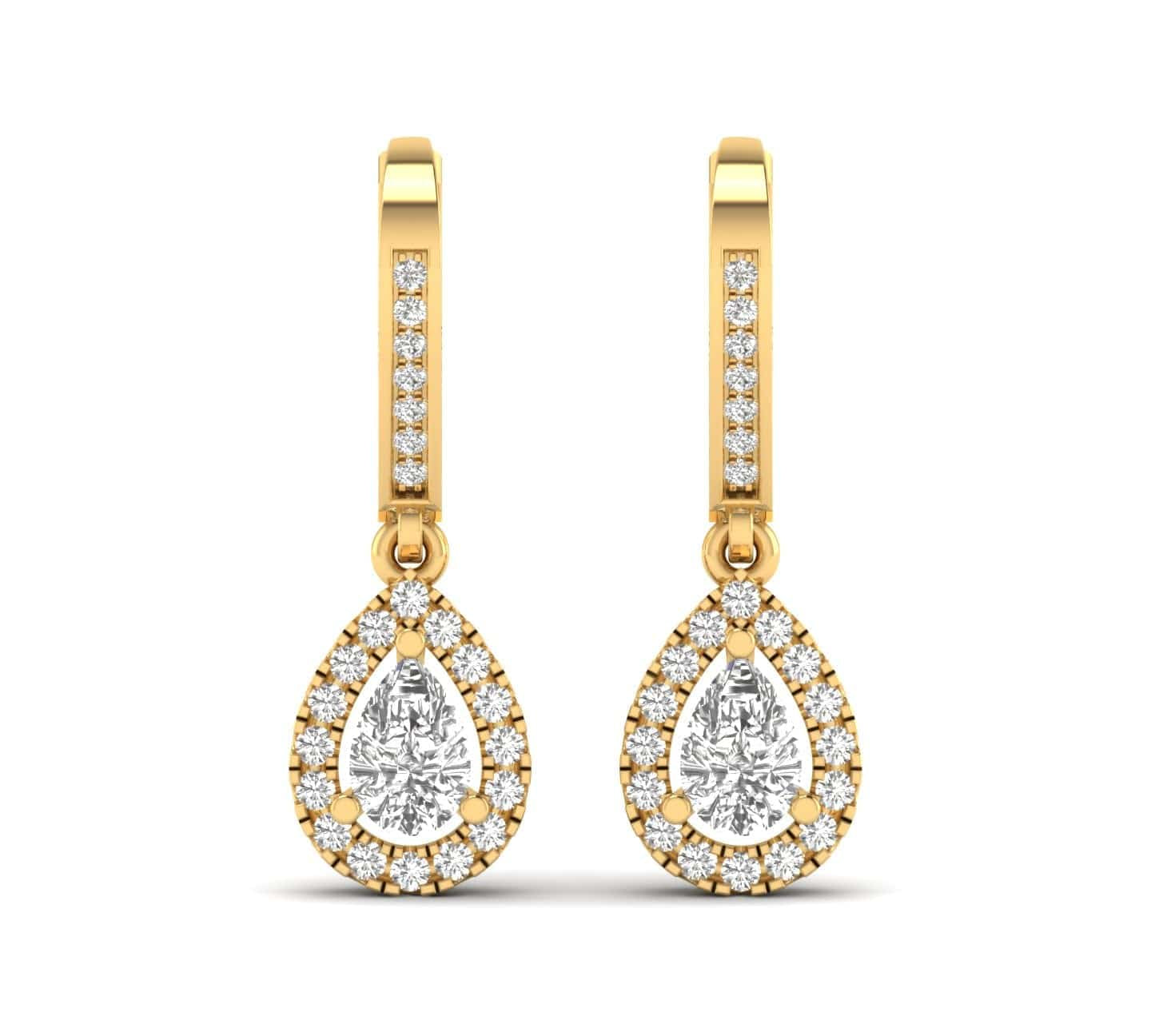 Earrings Yellow Gold / 14K Halo Pear Diamond Drop  Earrings, Lab Grown
