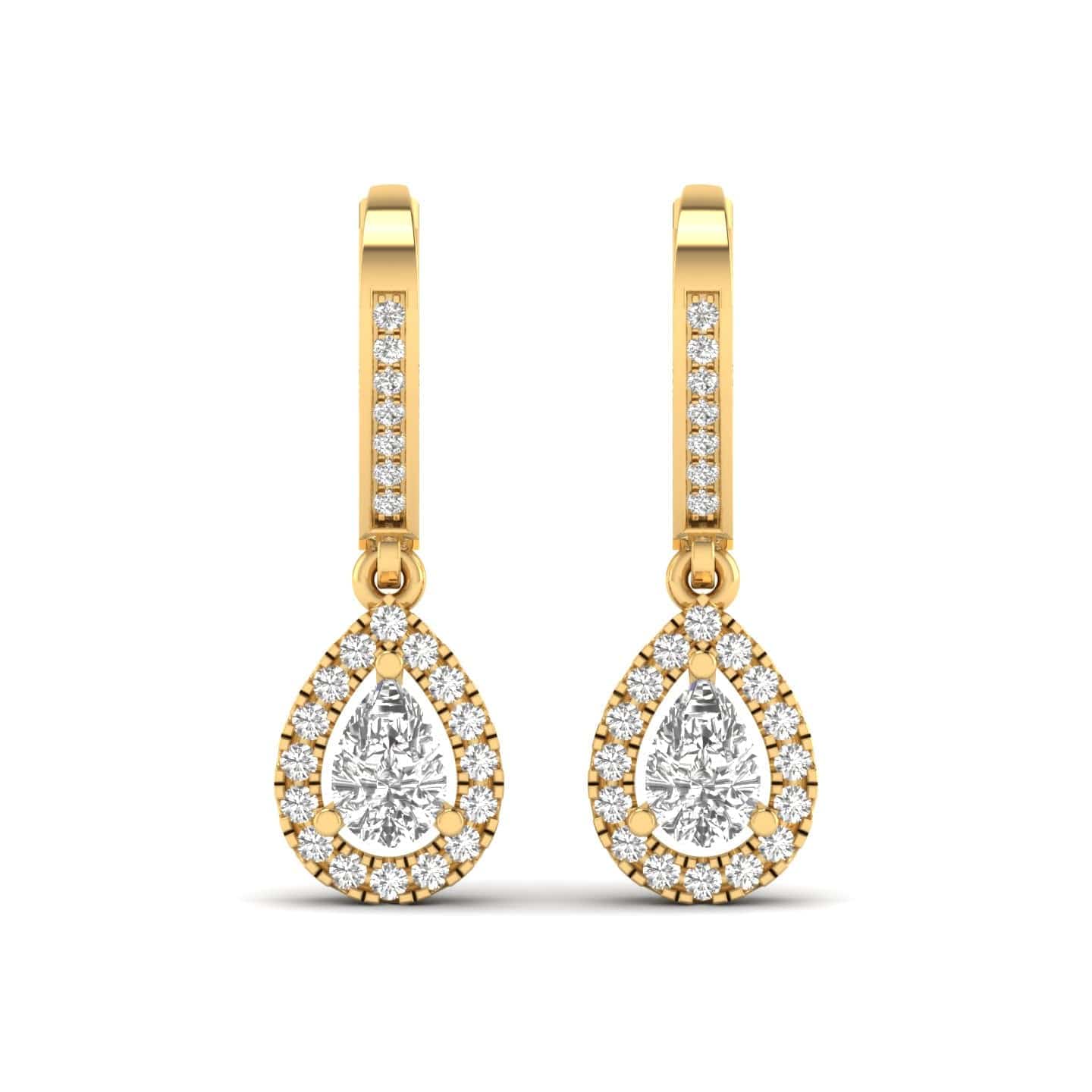 Earrings Yellow Gold / 14K Halo Pear Diamond Drop  Earrings, Lab Grown