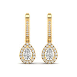 Earrings Yellow Gold / 14K Halo Pear Diamond Drop  Earrings, Lab Grown